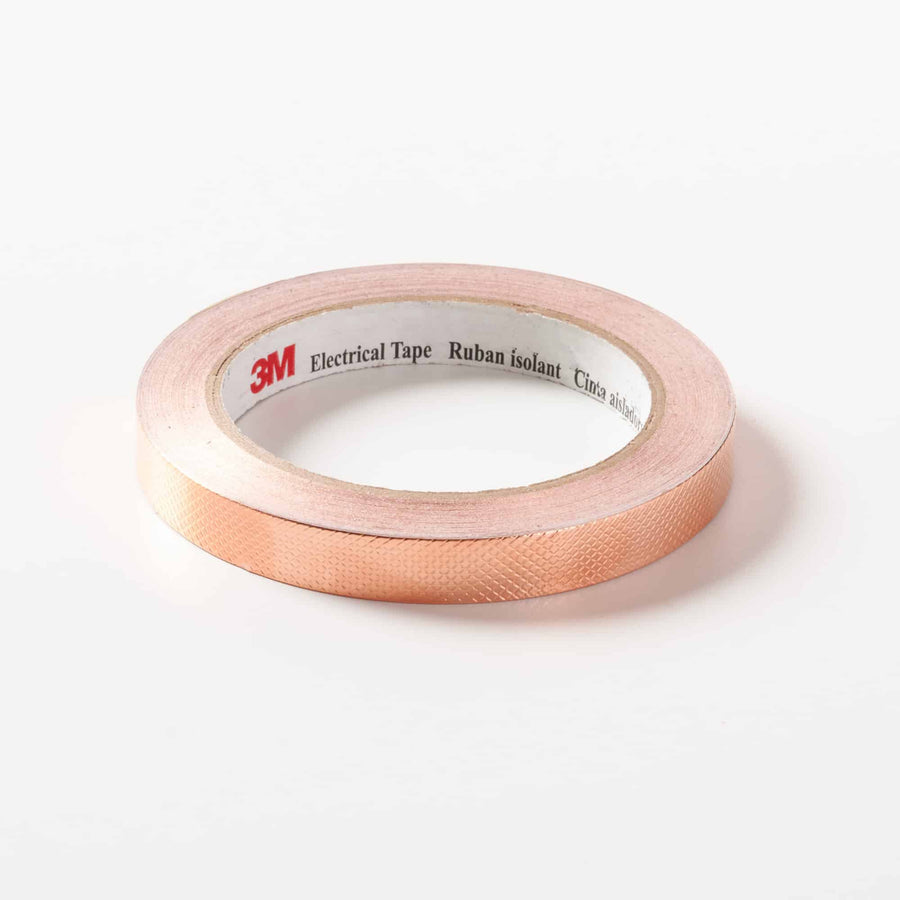 A roll of copper tape, branded 3M Electrical Tape, against a white background.